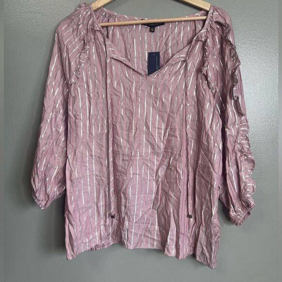 Adrienne vittadini striped blouse size small ruffle boho casual - Picture 1 of 6